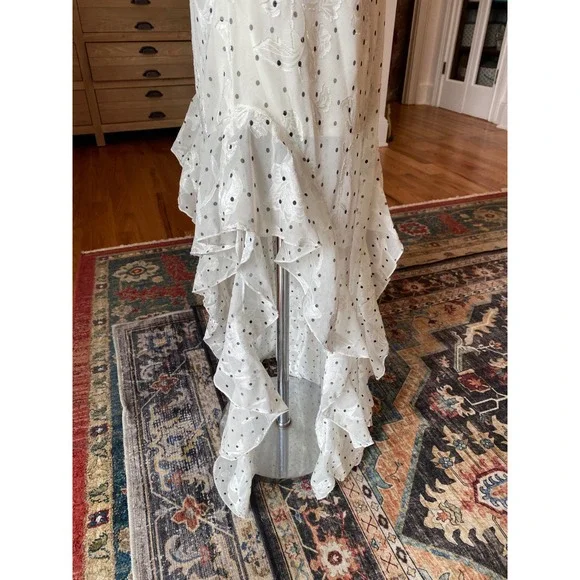 Lucky Brand White Floral Burnout Polka Dot Ruffle High Low Slip Dress 6ELZU808 L - Picture 10 of 14